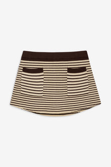 Mila Knit Mini Skort in Tan and Brown 70s Stripe