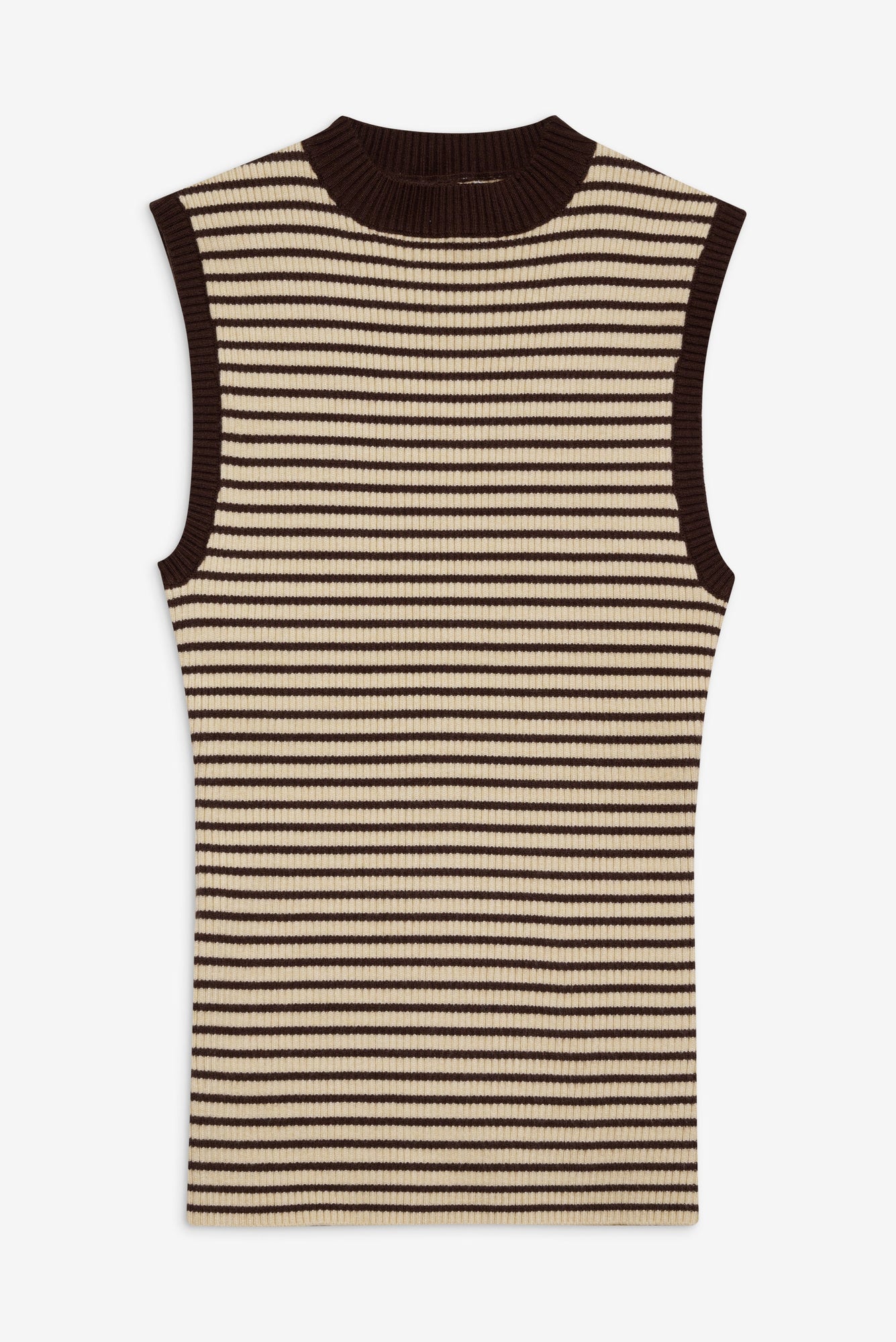 Mila Sleeveless Knit Sweater in Tan and Brown 70s Stripe
