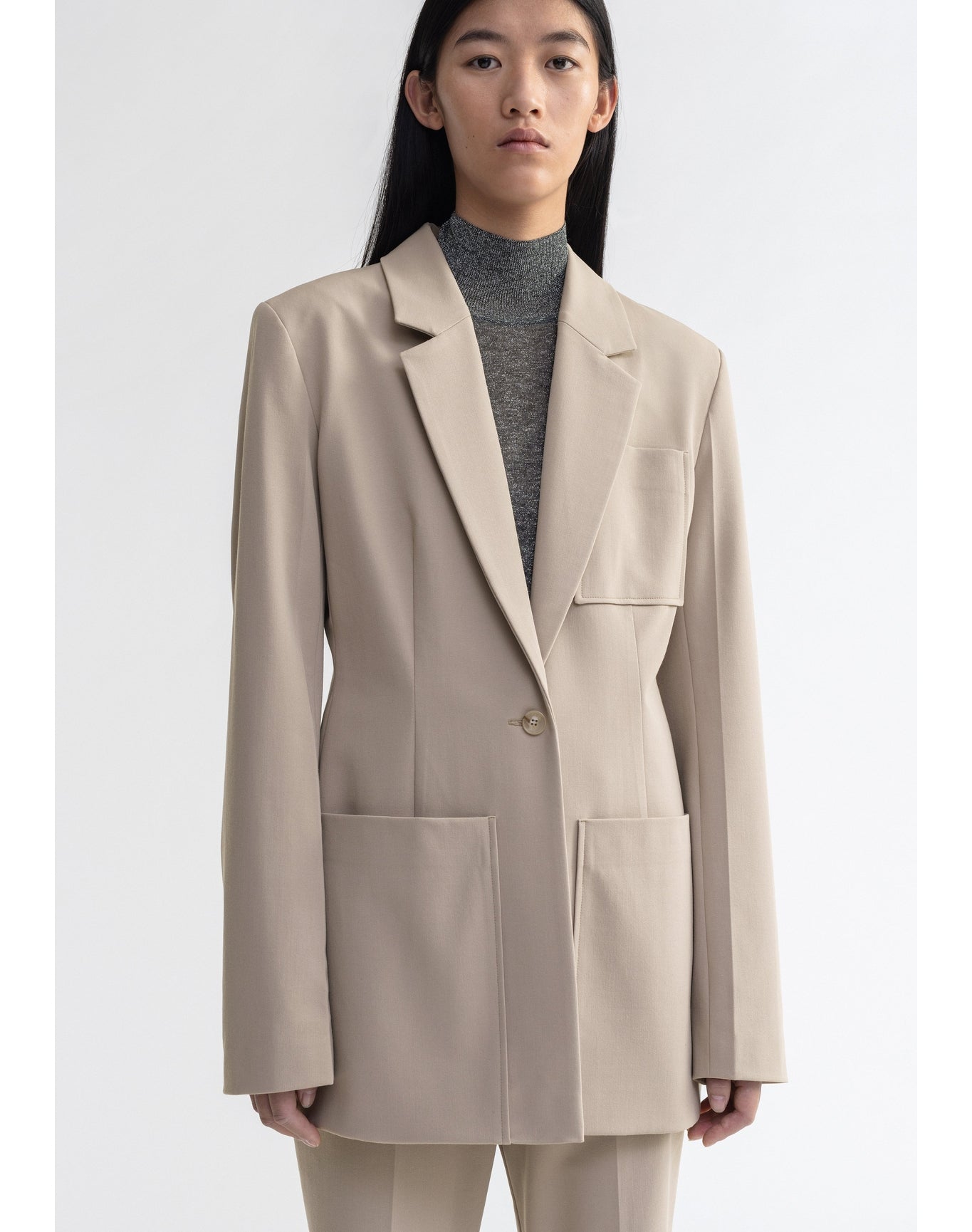 Mila | Waisted Blazer With Oversized Pockets | Ash