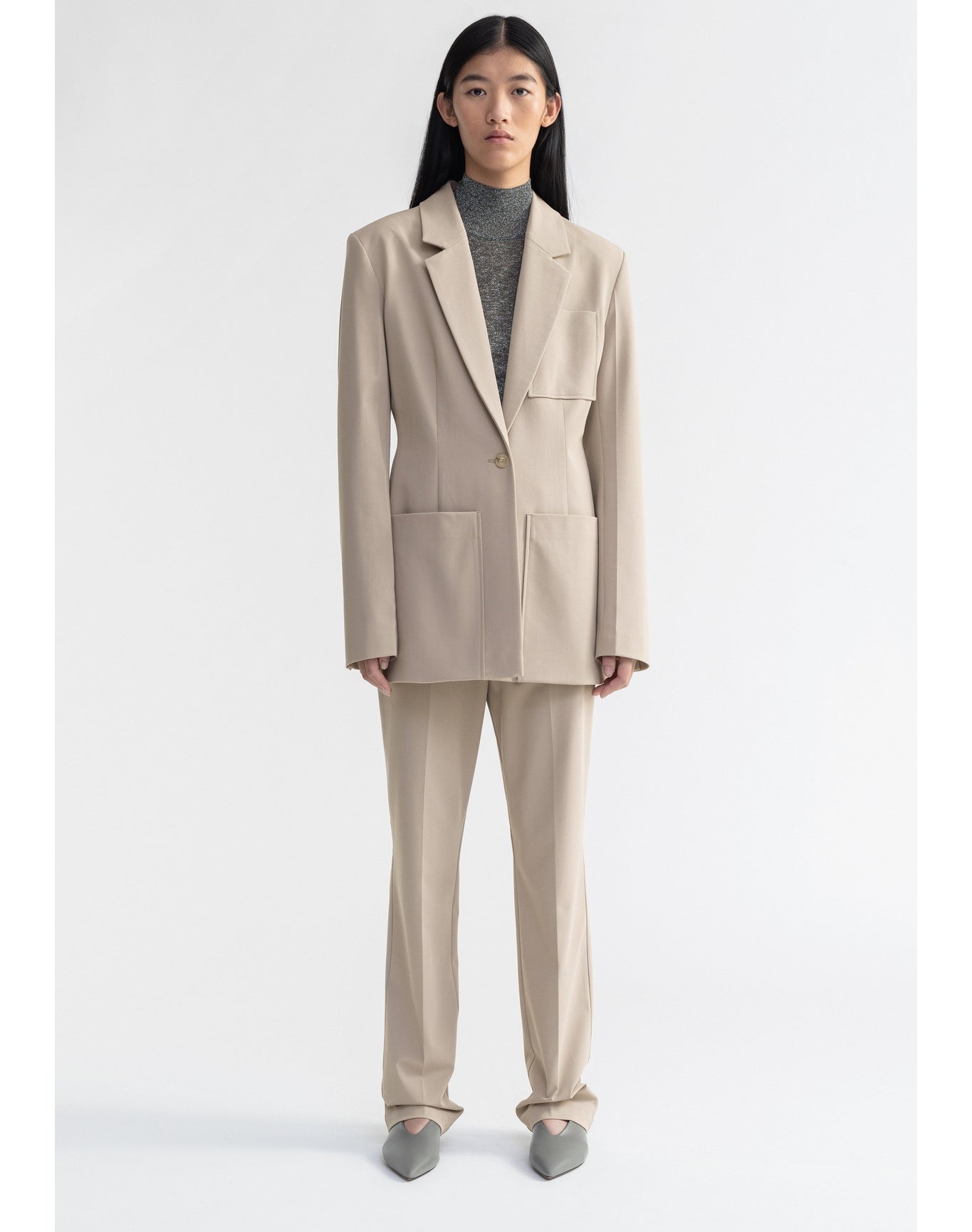 Mila | Waisted Blazer With Oversized Pockets | Ash