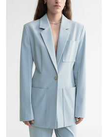 Mila | Waisted Blazer With Oversized Pockets | Ice Blue