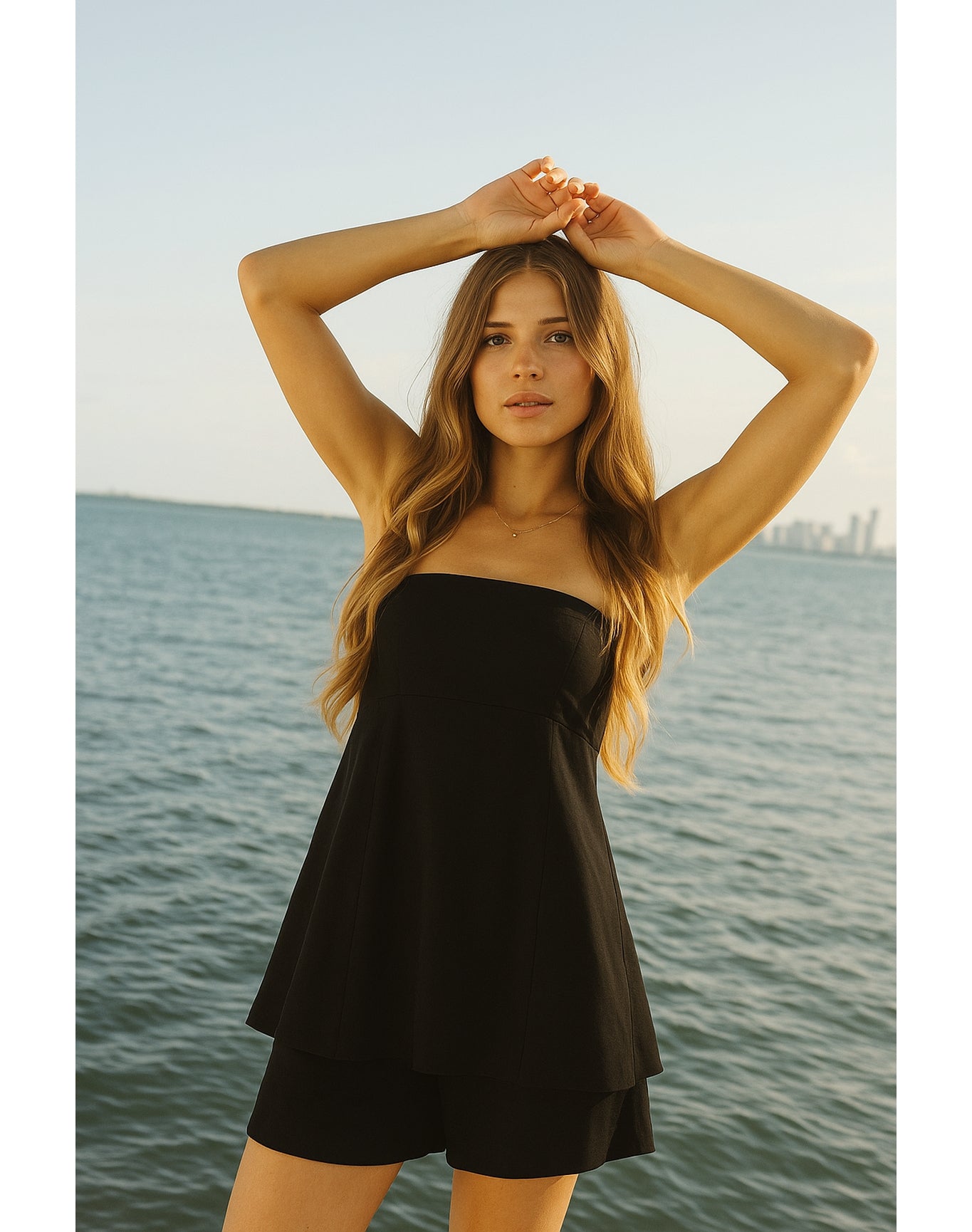 Milan Linen Blend Strapless Top | Black