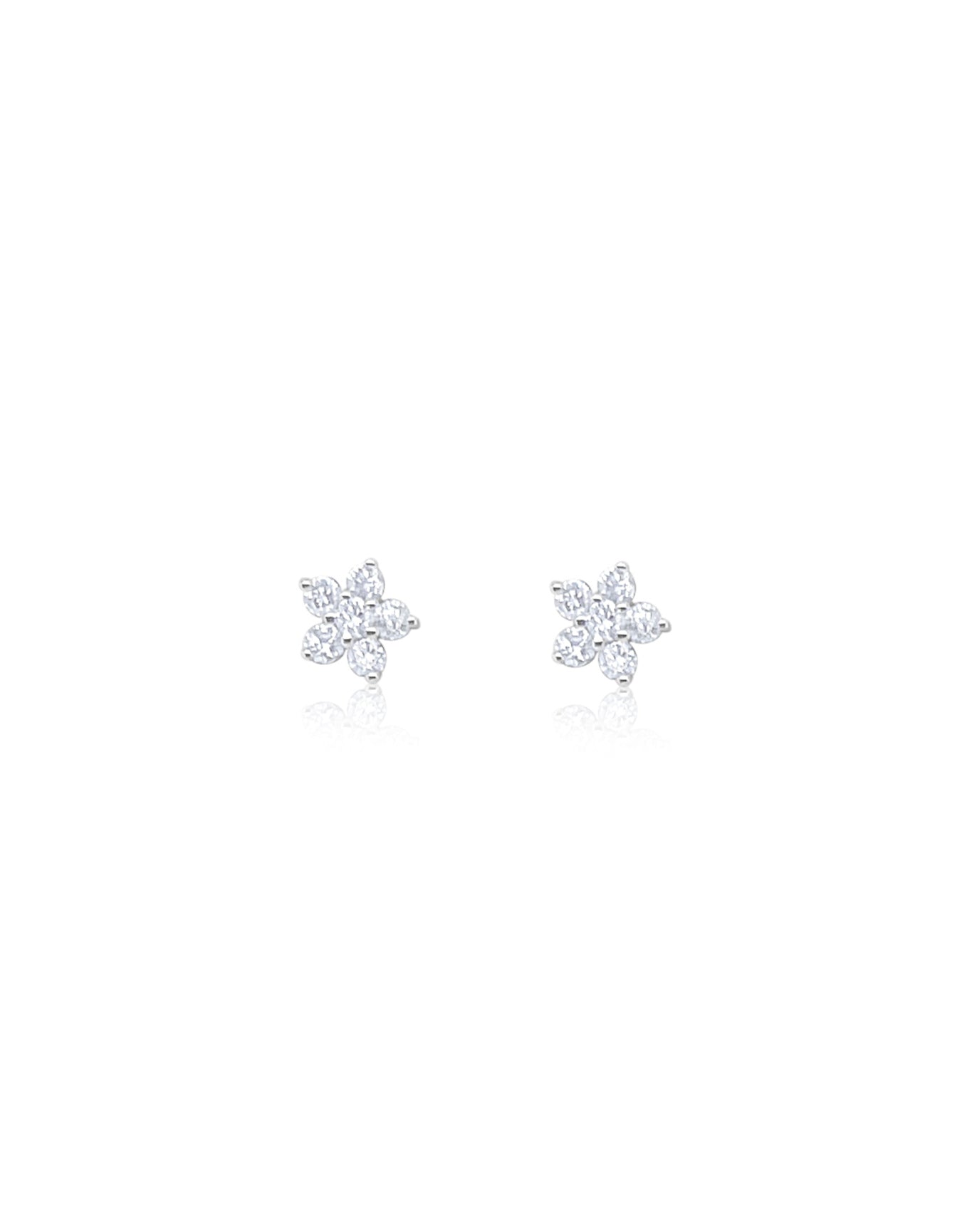 Mini Diamond Flower Studs | 14K White Gold