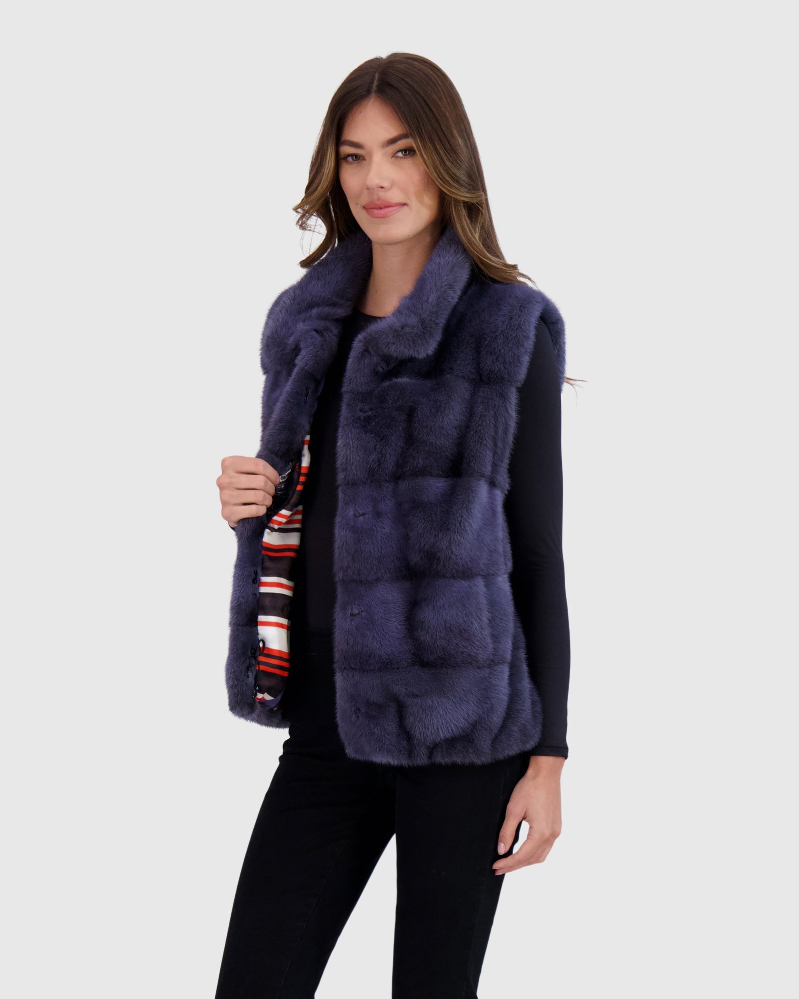 Mink Vest | Blue Gray Cross