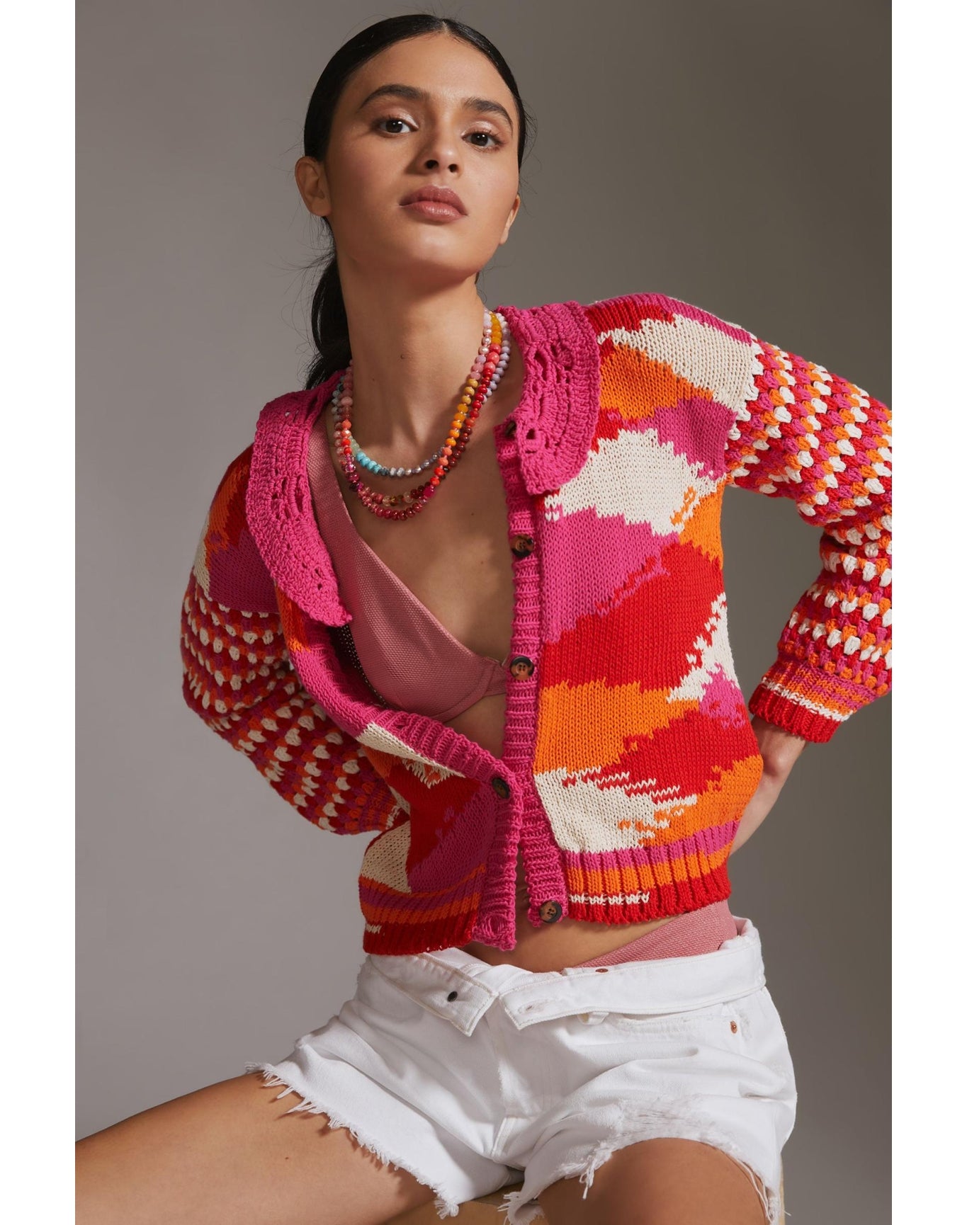 Mireia Crochet Cardigan | Orange & Pink