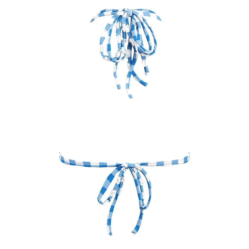 Women | Euro Bow Bikini Top | Blue Gingham