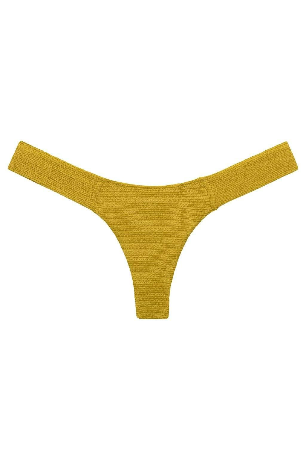 Key lime textured bikini bottom with scrunch detail and wide side straps.