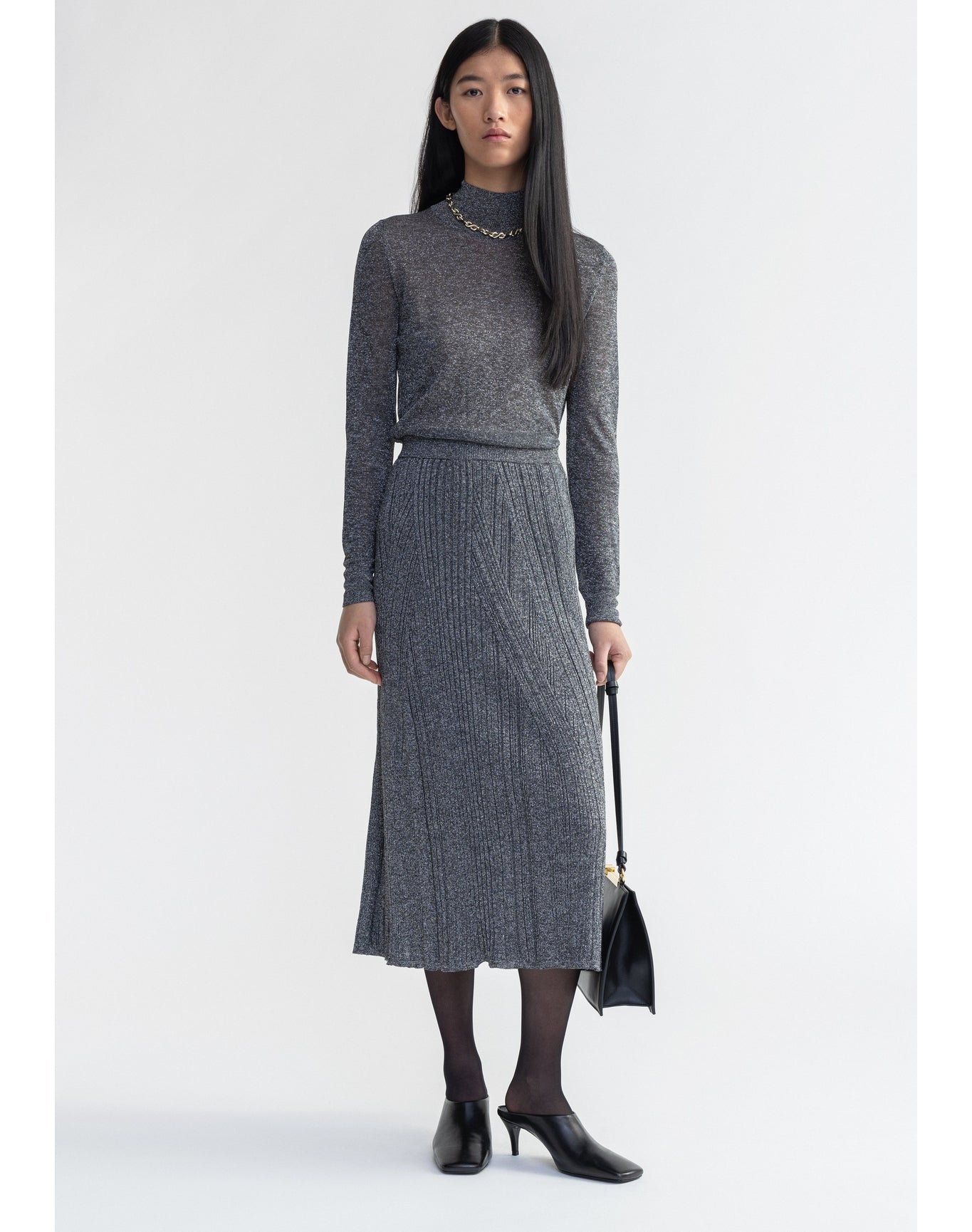 Mossy | Sparkly Ribbed Midi Skirt | Storm