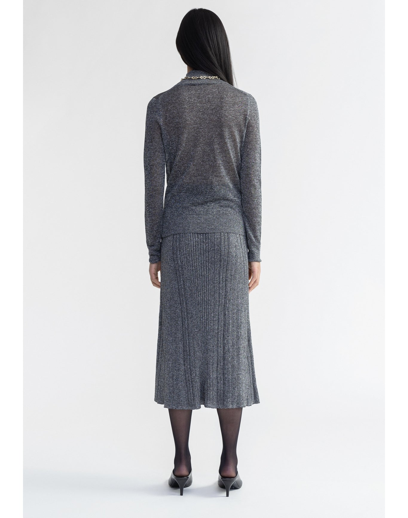 Mossy | Sparkly Ribbed Midi Skirt | Storm