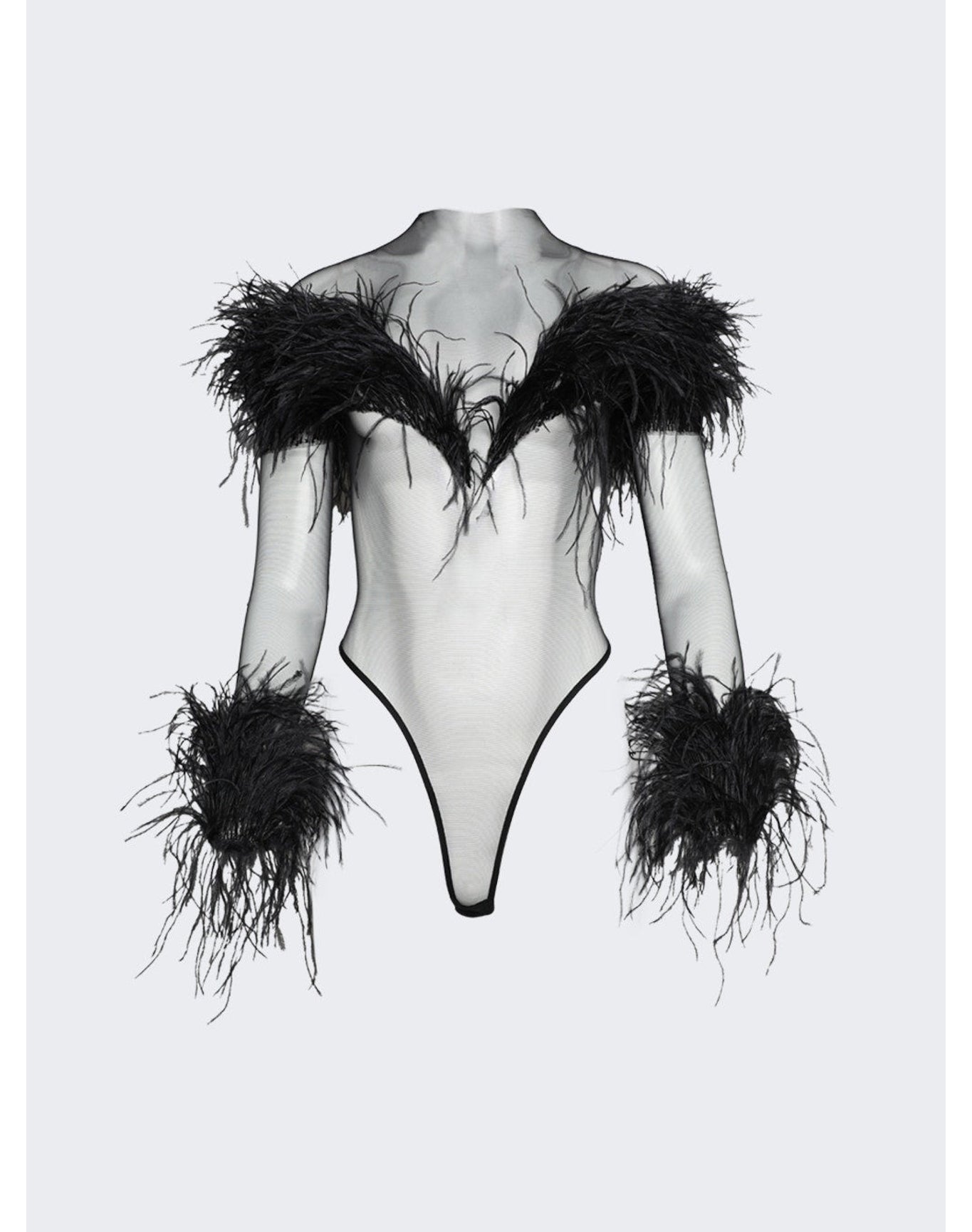 Mugler | Women | Feather Sheer Bodysuit | Black