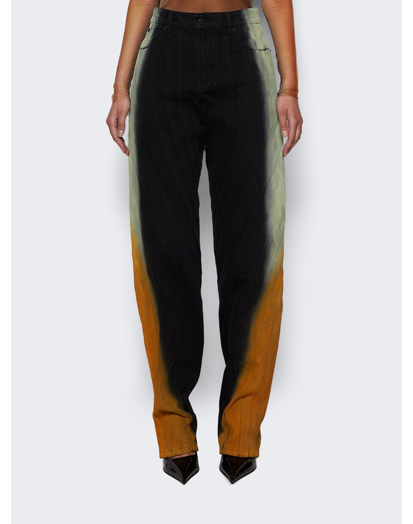 Mugler | Women | Gradient- Effect Flared Jeans | Black x Orange Pistachio