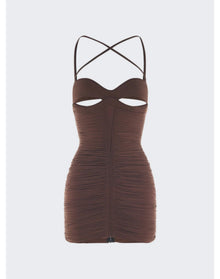 Mugler | Women | Ruched Mini Dress | Chocolate