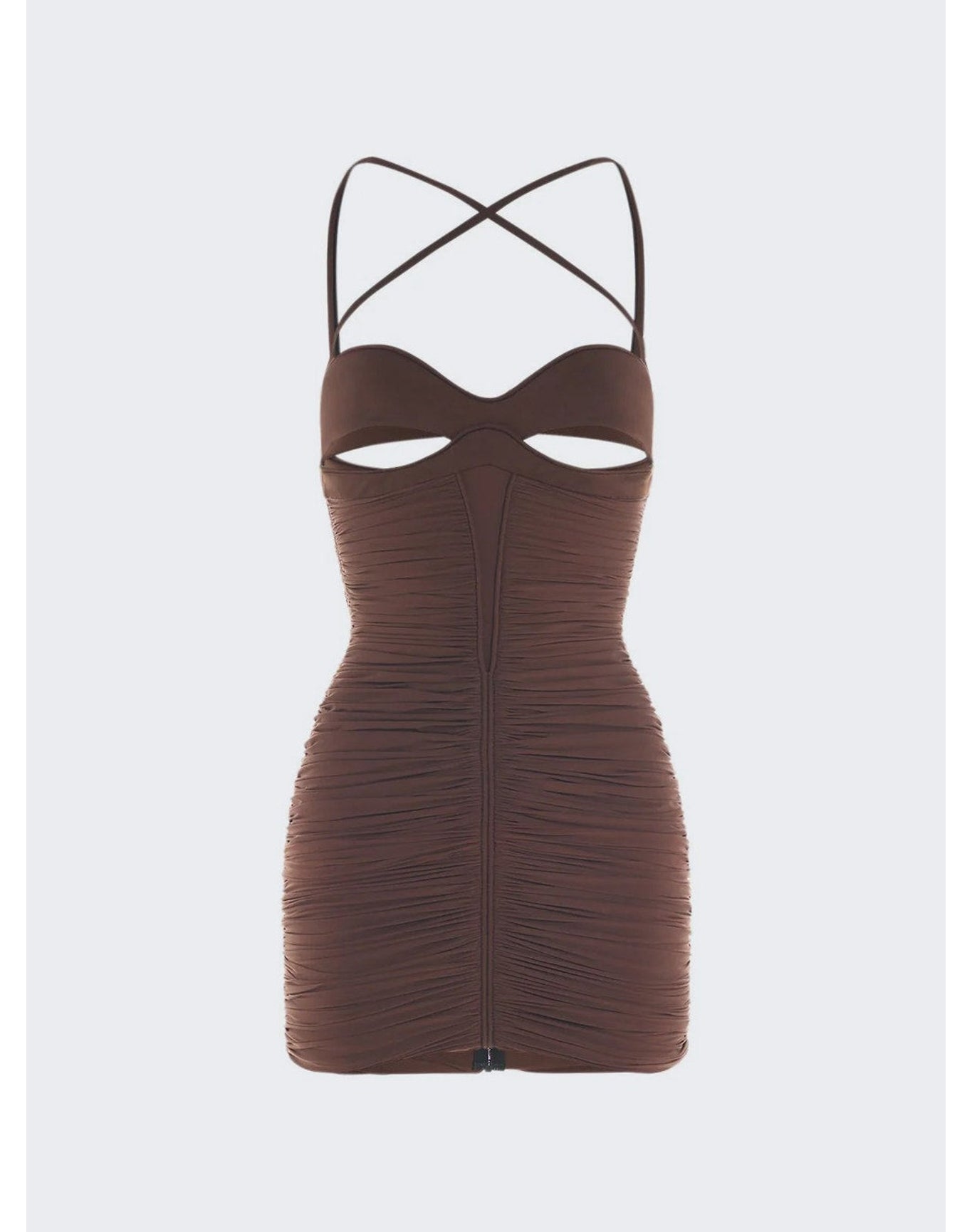 Mugler | Women | Ruched Mini Dress | Chocolate