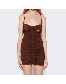 Mugler | Women | Ruched Mini Dress | Chocolate