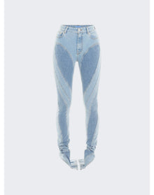 Mugler | Women | Slitted Bi-material Spiral Jeans | Light Blue