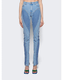 Mugler | Women | Slitted Bi-material Spiral Jeans | Light Blue