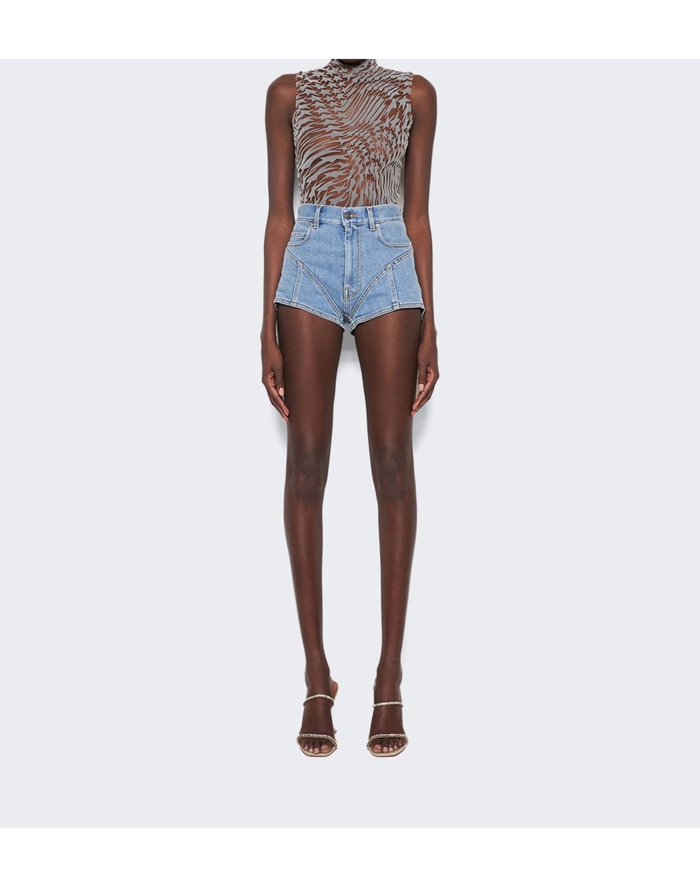 Mugler | Women | Star Print Bodysuit | Nude 02 x Graphite