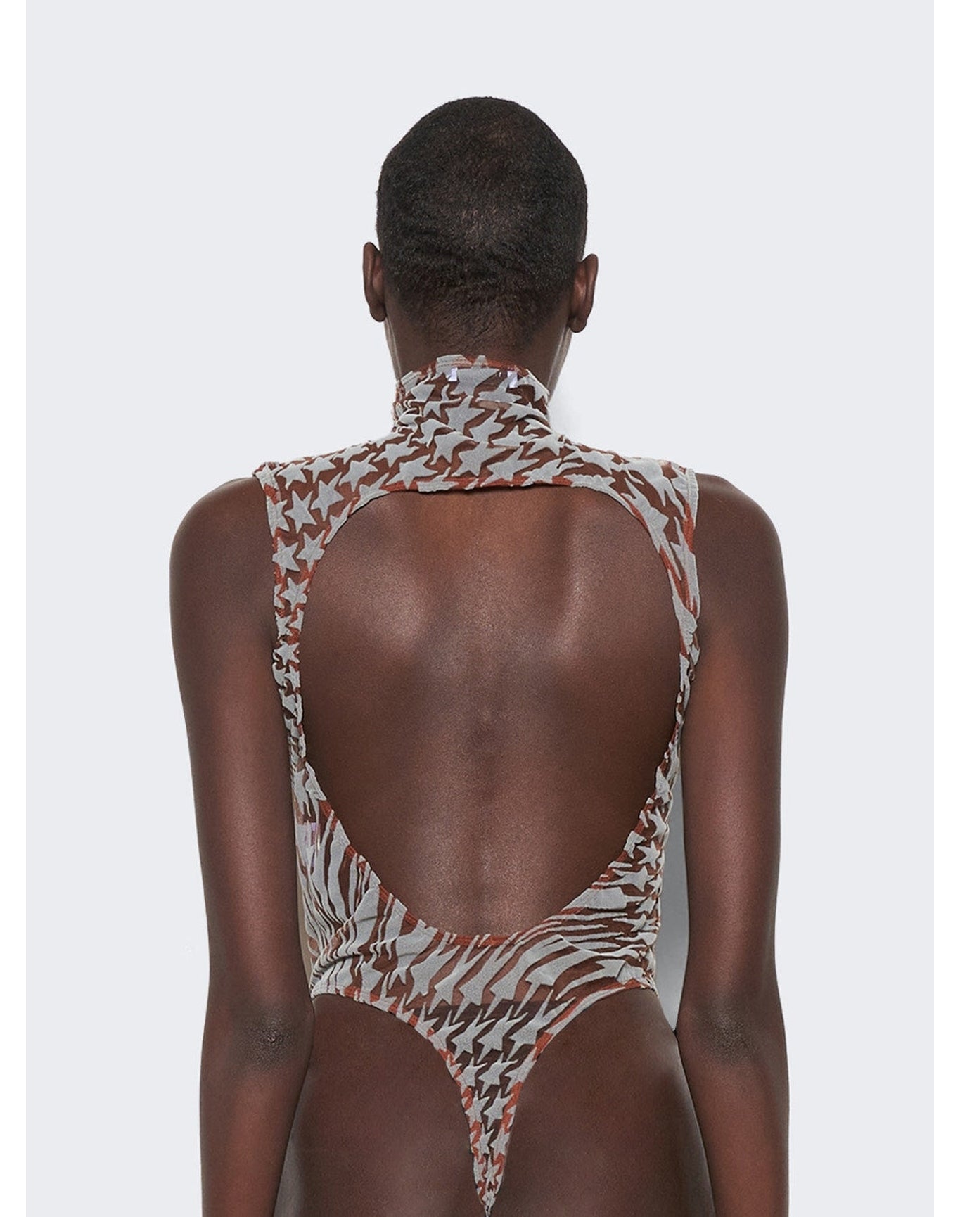 Mugler | Women | Star Print Bodysuit | Nude 02 x Graphite