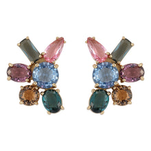 Multi-Colored Crystal Stud Earrings on Flat White Background