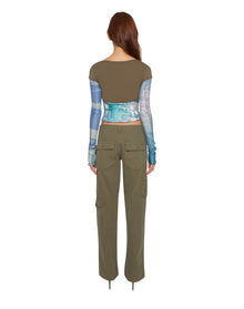 Multi Layered Bustier Print Long Sleeve Top | Olive