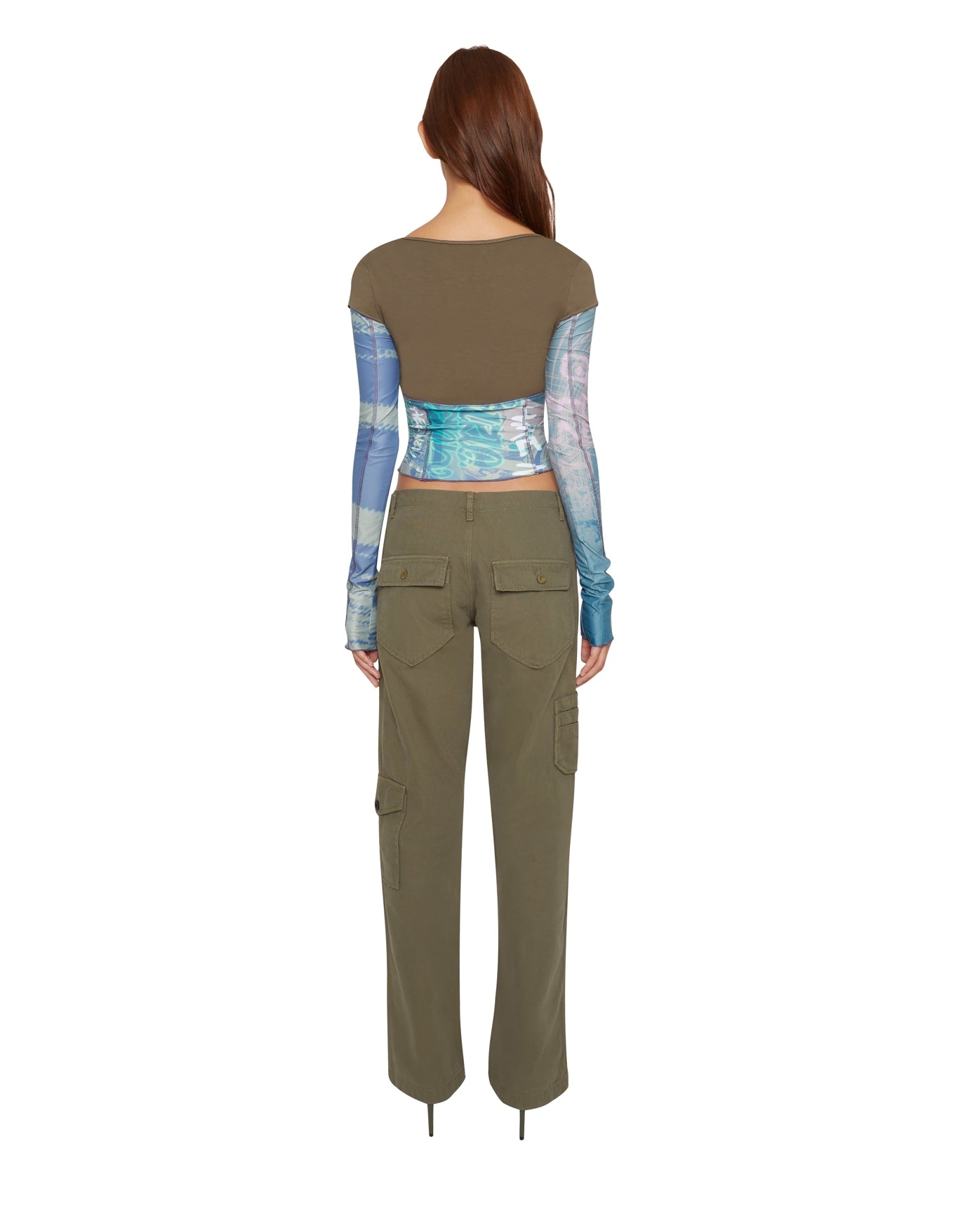 Multi Layered Bustier Print Long Sleeve Top | Olive