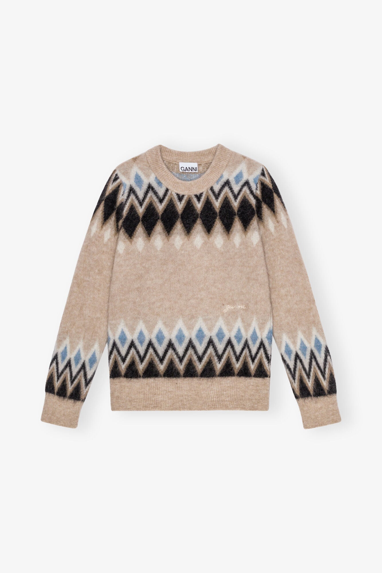Multicolour Fine Brushed Alpaca Jumper | Latte
