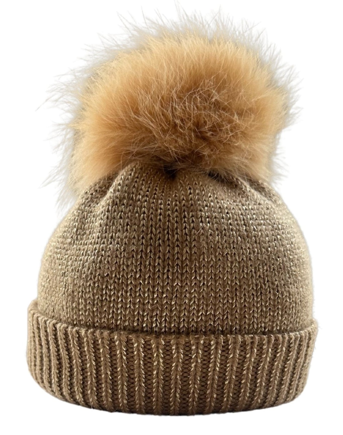 Mycra Pac | Women | Knitted Lurex Hat With Fur Pom Pom | Gold