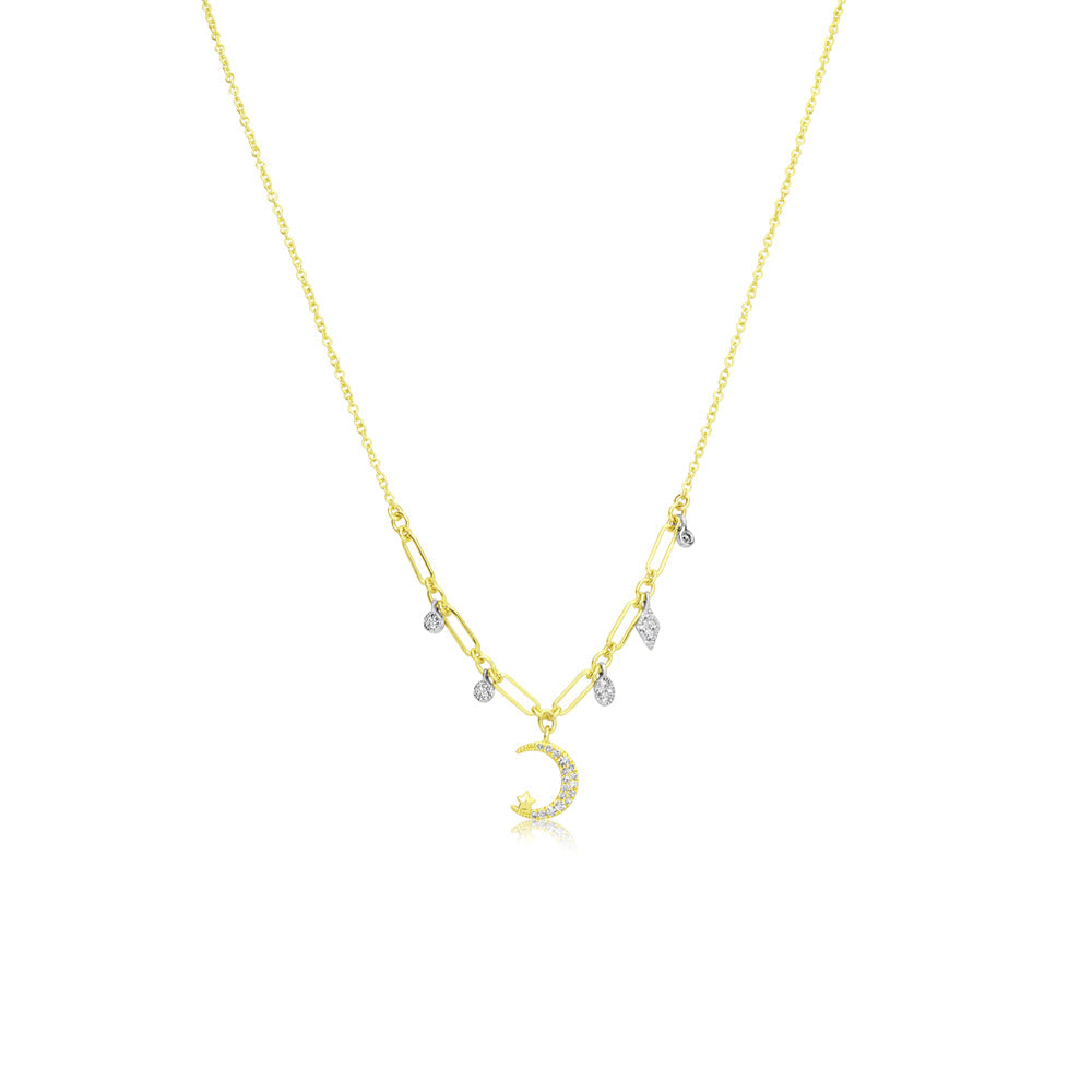 14Kt Yellow Gold Diamond Moon And Star Necklace | Yellow Gold