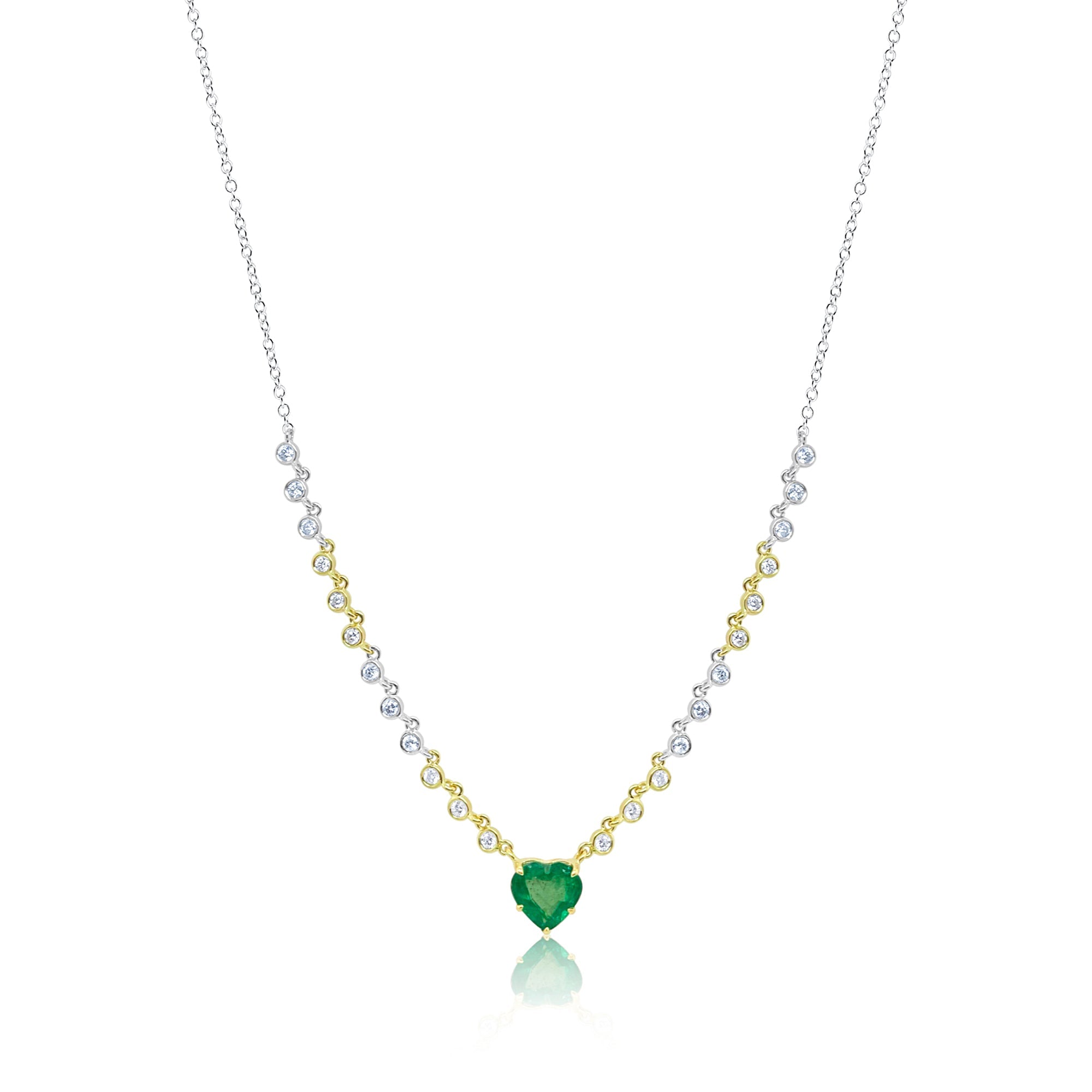 Two Tone Emerald Heart Necklace 14Kt White Gold And Yellow Gold Diamonds By The Yard | White / Yellow Gold