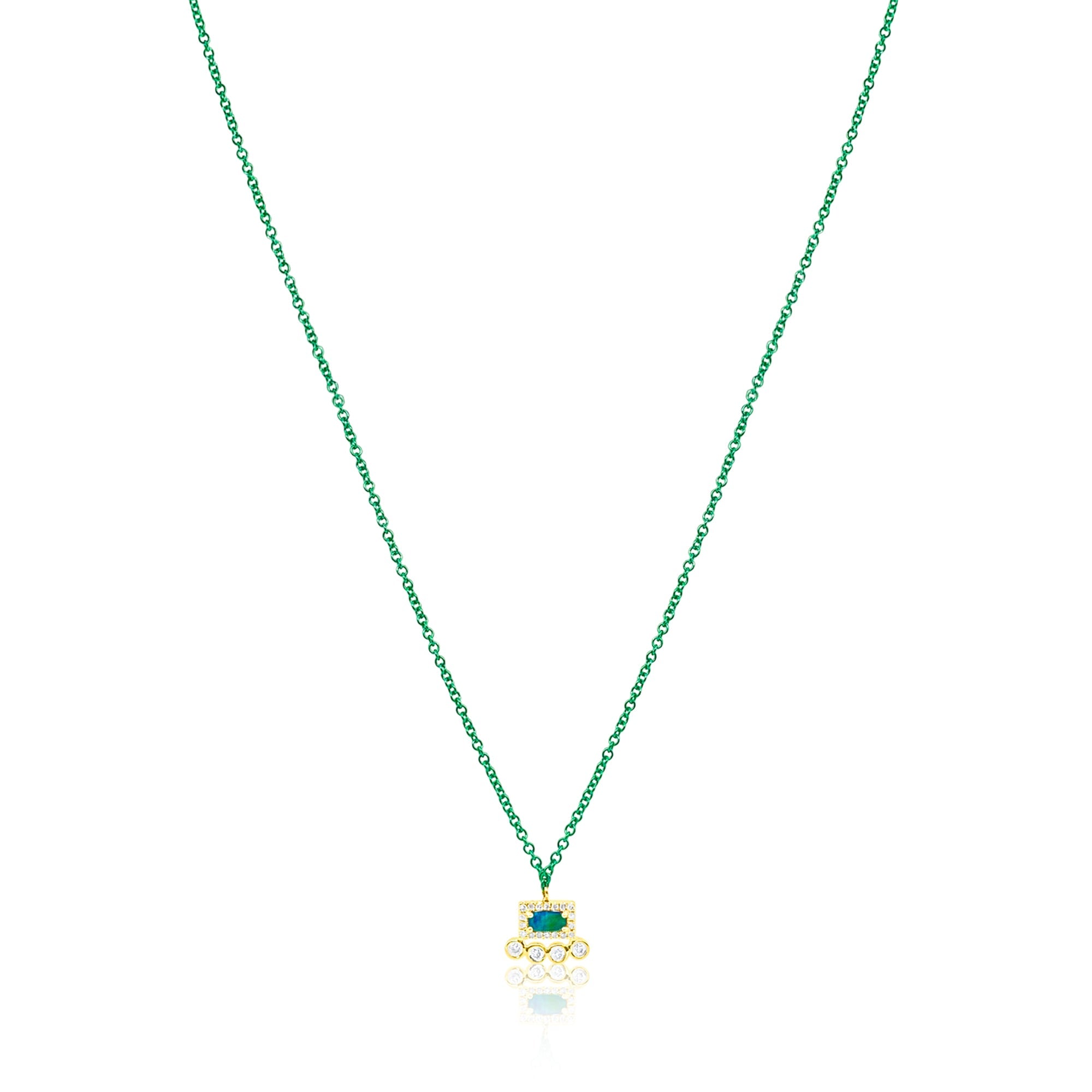 14kt Gold Electric Green Opal Diamond Necklace | Green