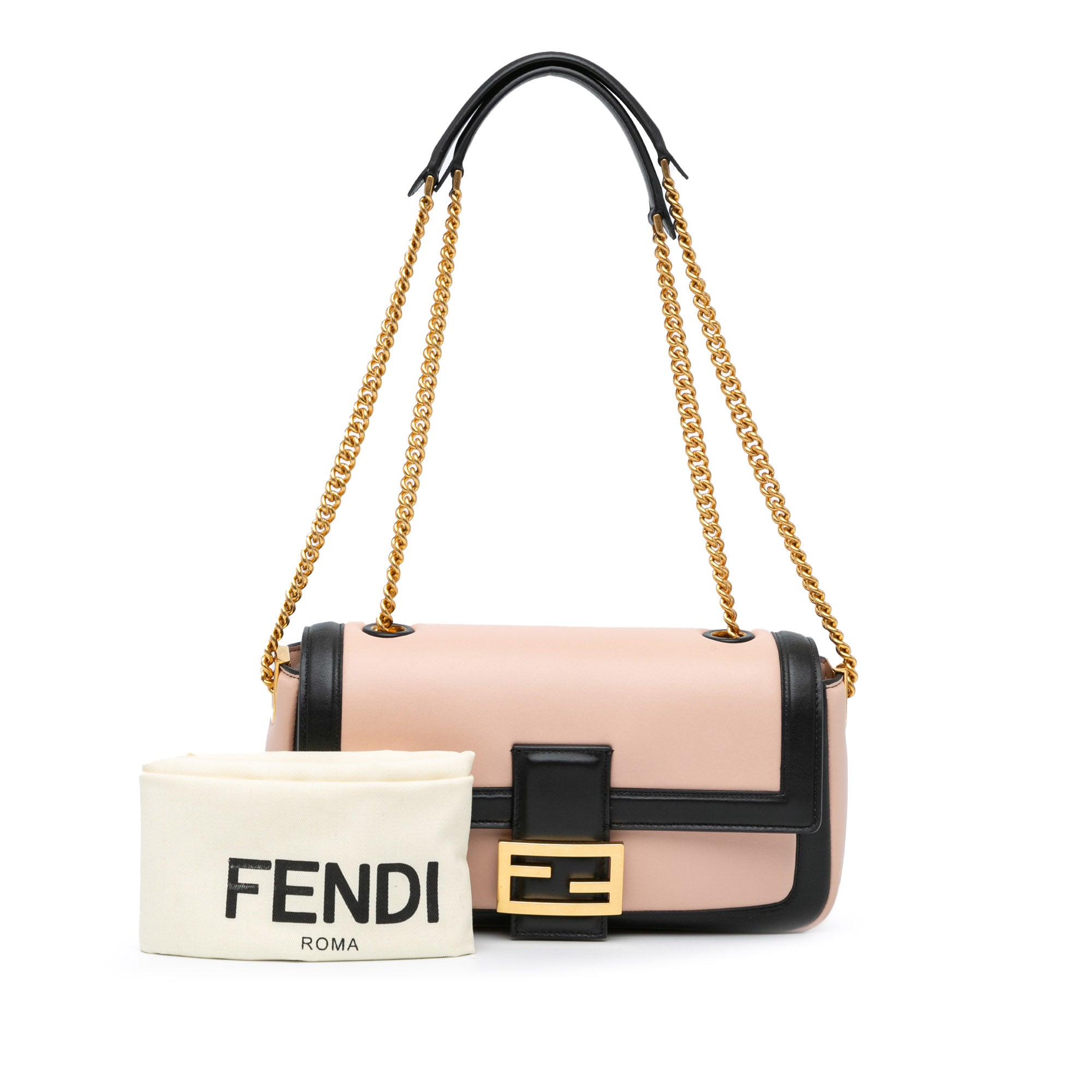 Fendi | Pre-Owned Bicolor Leather Chain Midi Baguette | Pink