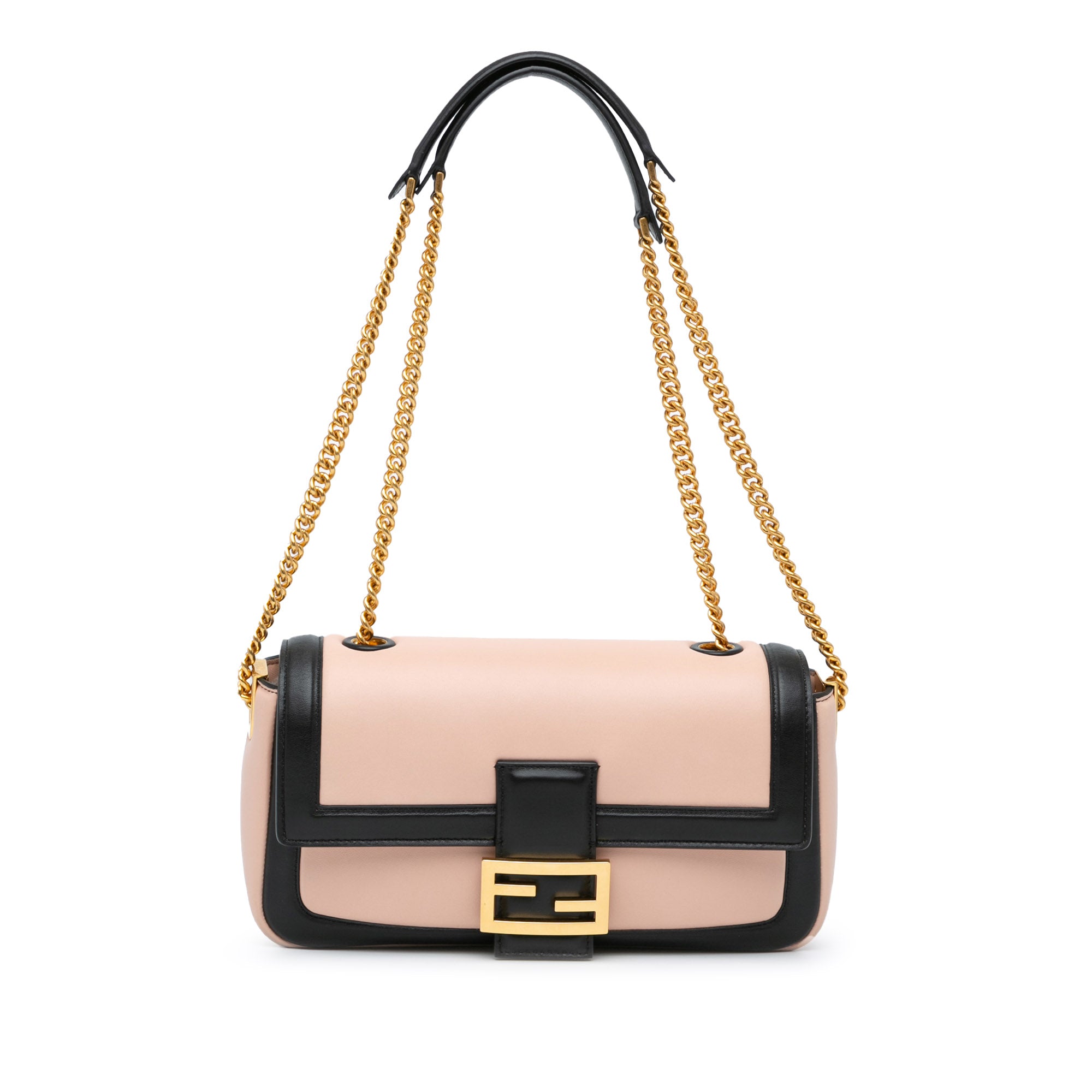 Fendi | Pre-Owned Bicolor Leather Chain Midi Baguette | Pink