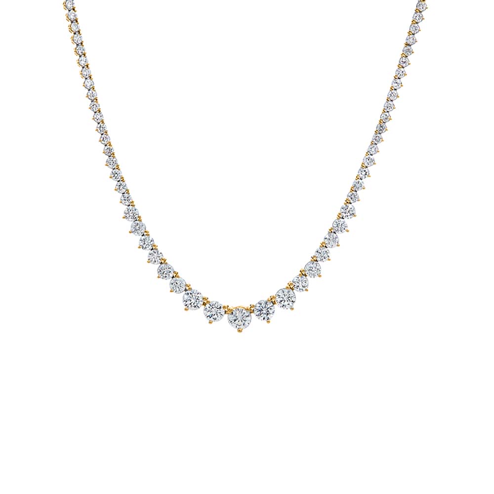 Lab Grown Diamond Graduated 10CT 3 Prongs Tennis Necklace 14K - 17in | 14K Gold