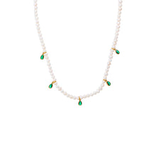 Pearl White Dangling Colored CZ Bezels Pearl Necklace - Adina's Jewels