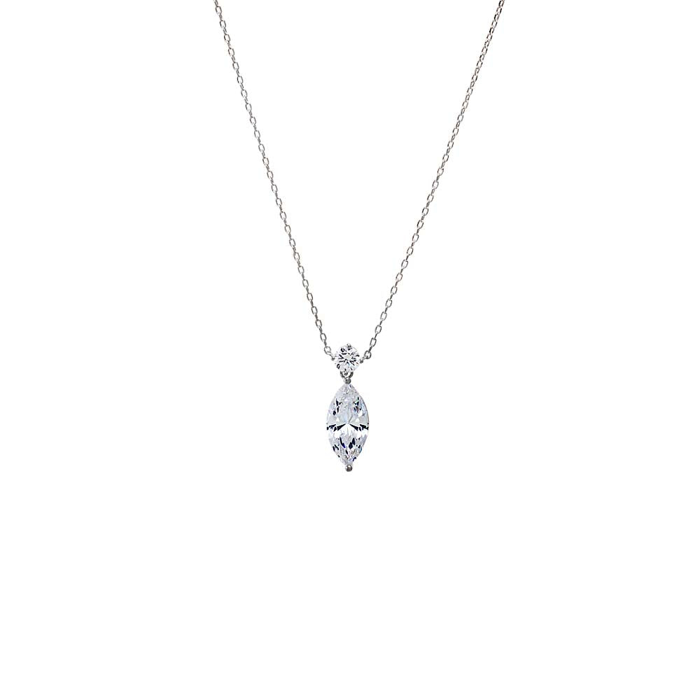 Silver Fancy Solitare & Marquise Pendant Necklace - Adina's Jewels