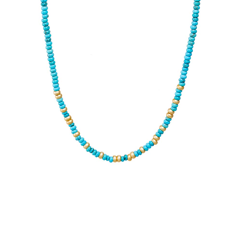 Turquoise Turquoise Beaded With Gold Accent Choker Necklace - Adina's Jewels