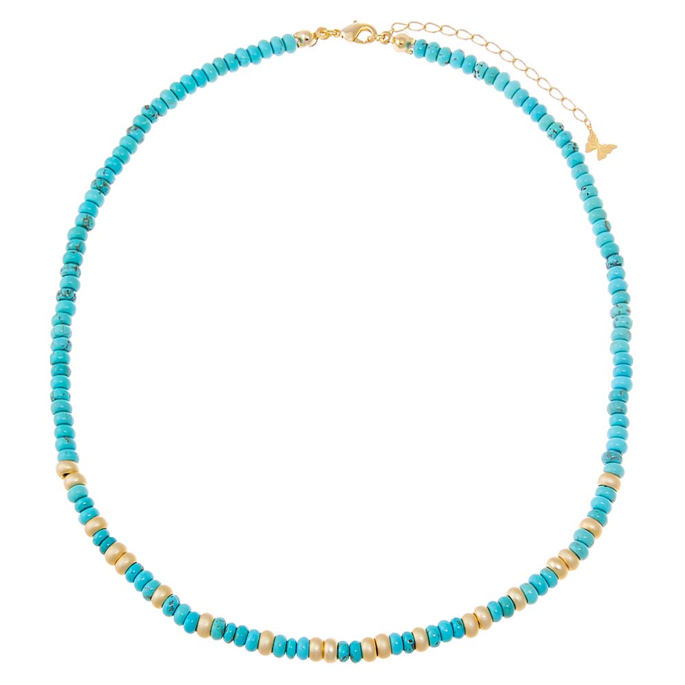 Turquoise Beaded With Gold Accent Choker Necklace - Adina's Jewels