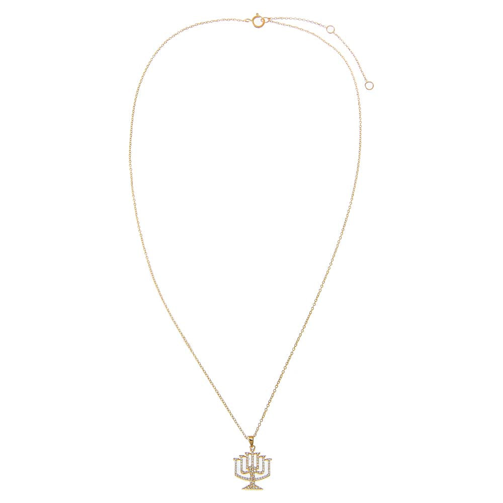 Diamond Menorah Pendant Necklace 14K - Adina's Jewels