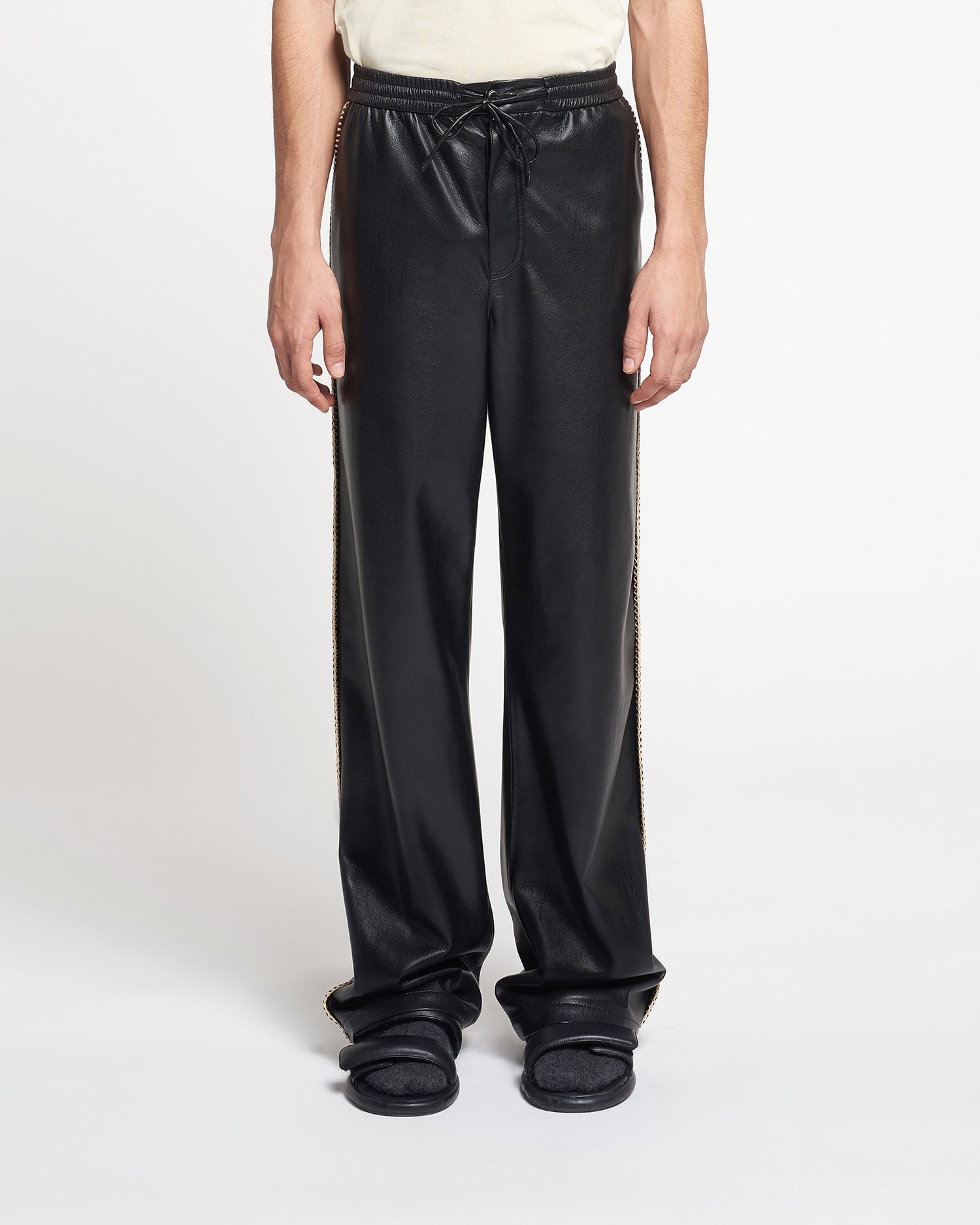 Ceron Raffia-Trimmed Okobor Alt-Leather Pants | Black