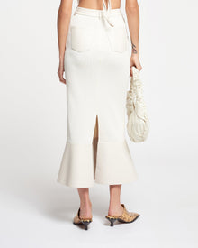 Jenace Leather-Trimmed Ribbed-Jersey Skirt | Creme