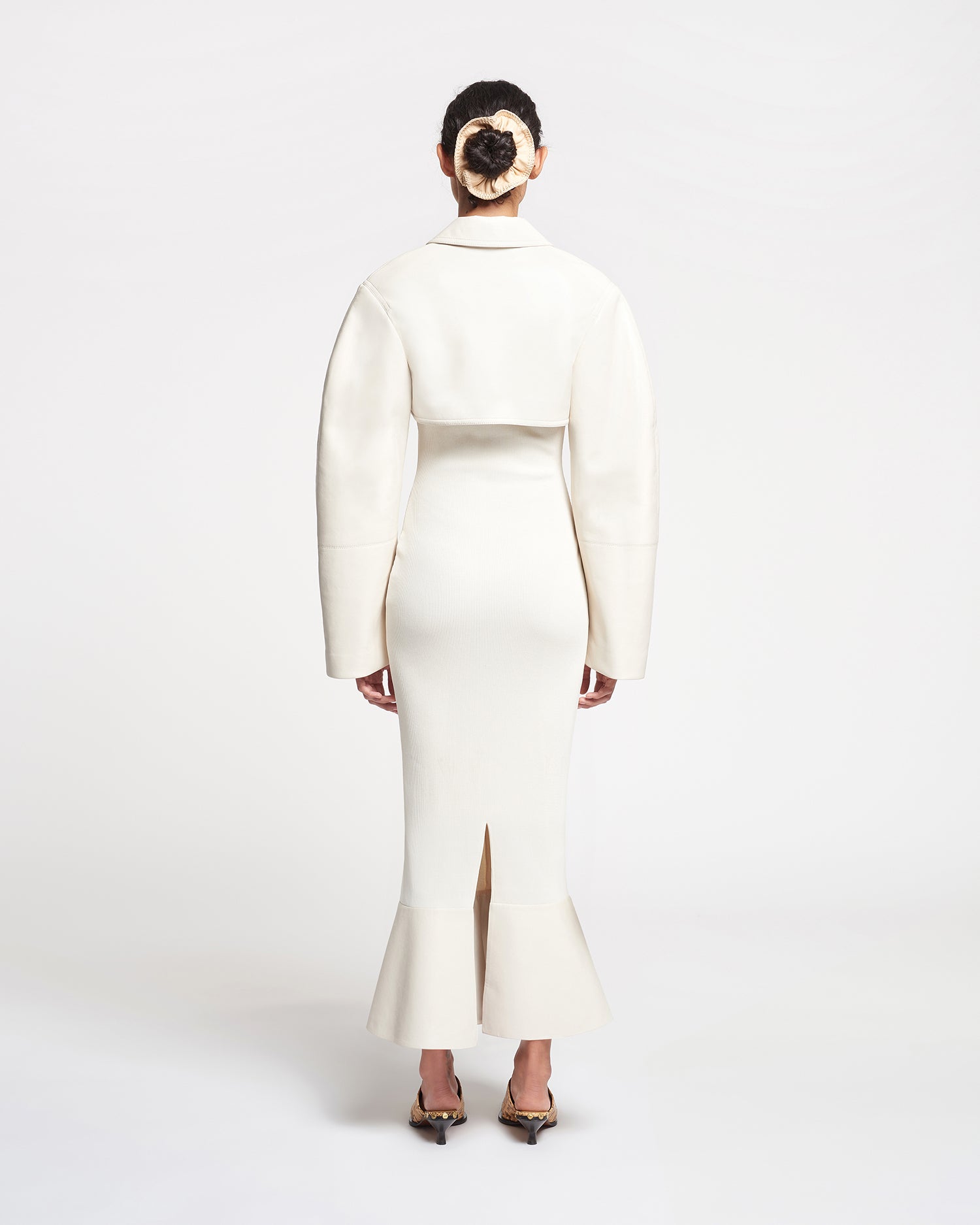 Womens | Talulla Leather-Trimmed Ribbed-Jersey Midi Dress | Creme