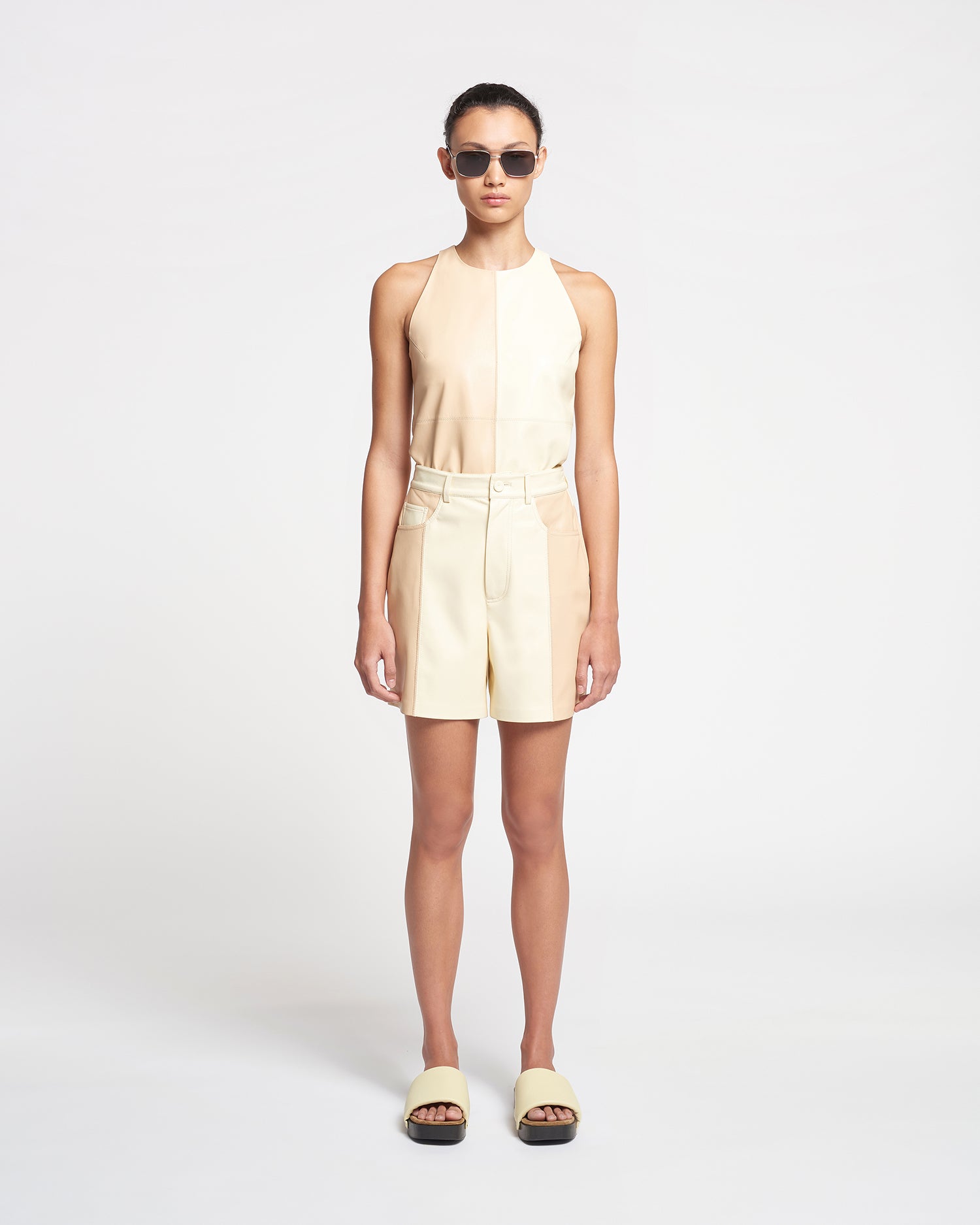 Leana Alt-Leather Shorts | Egghsell/Vanilla