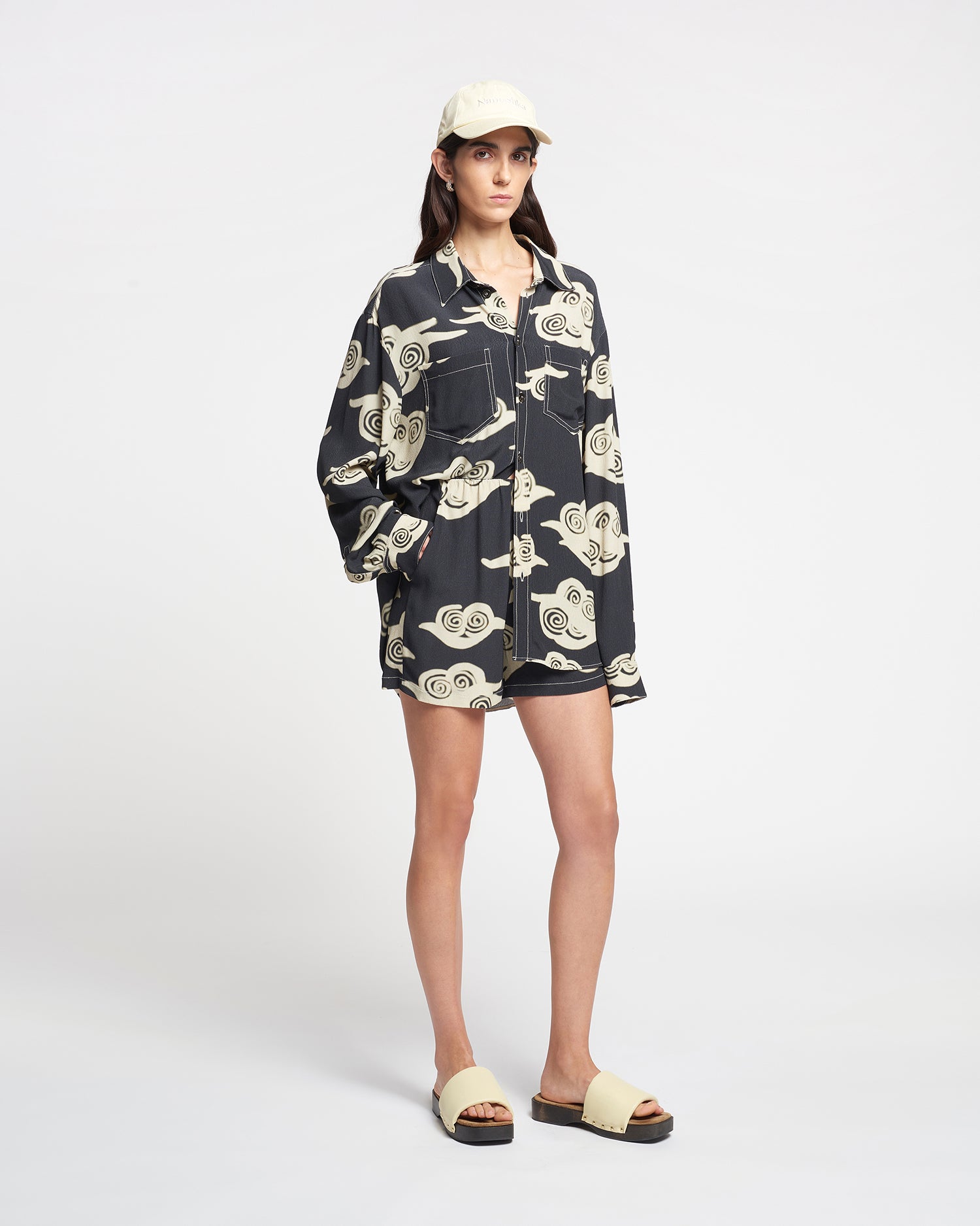 Masami Printed Crepe Shorts | Cloud Black/Creme