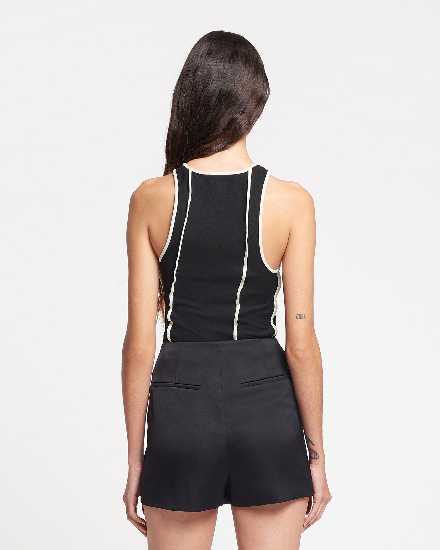 Enna Patchwork Mesh-Jersey Tank Top | Black/White Wax