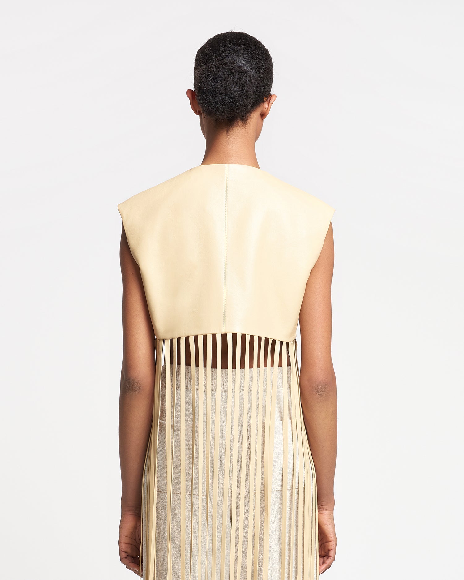 Derora Fringed Regenerated Leather Vest | Vintage Creme