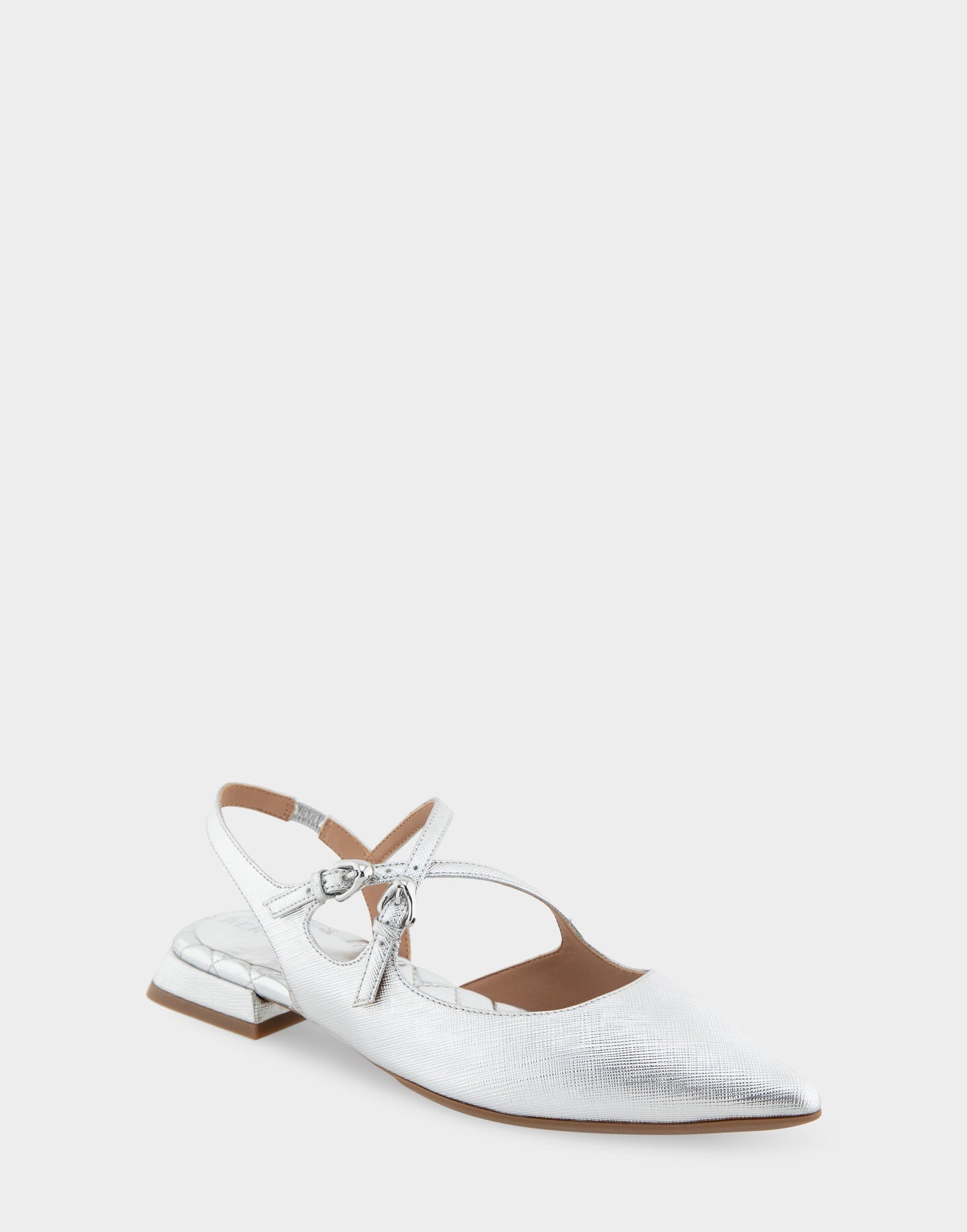 Napoli Flats | Silver Metallic Textured Faux Leather