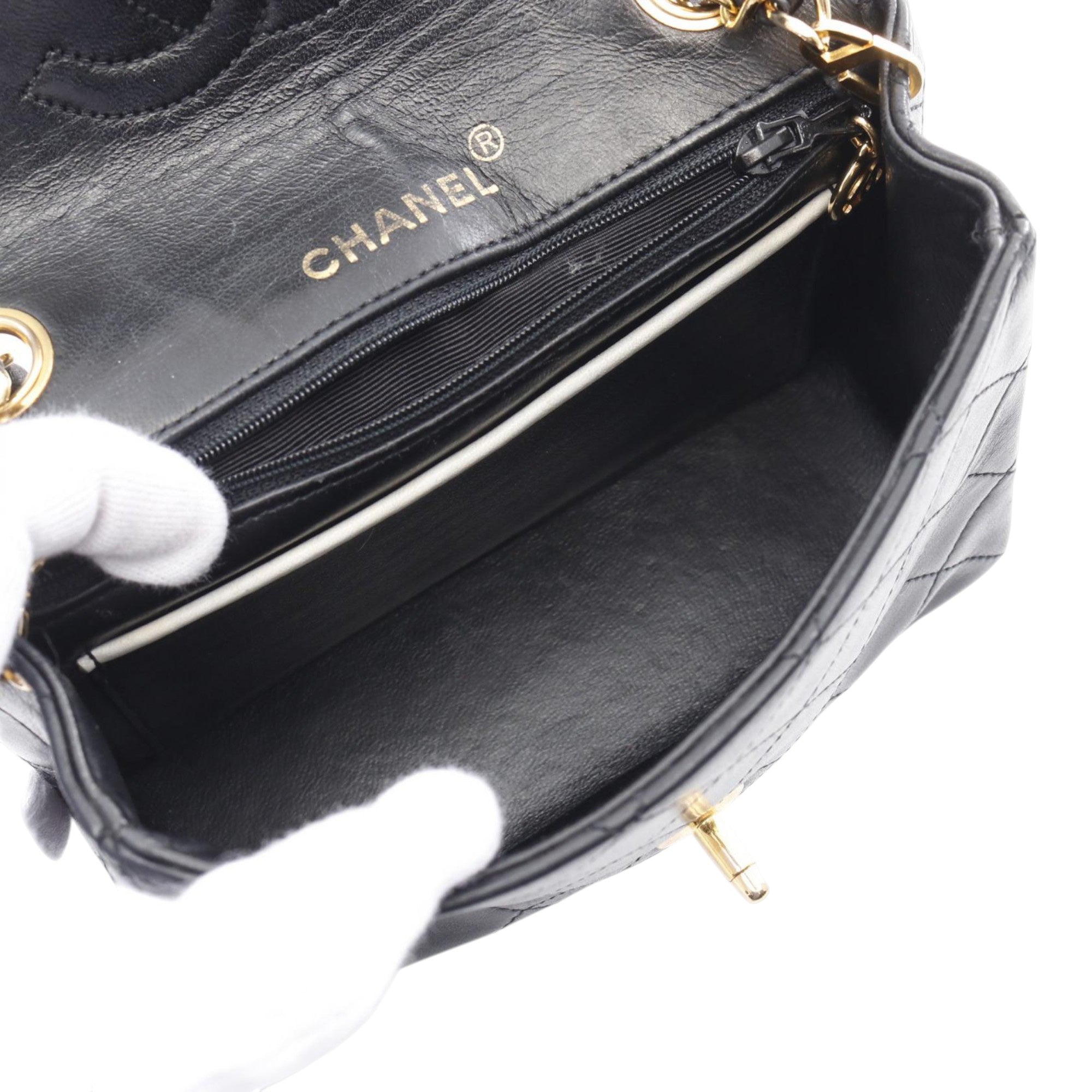 Chanel | Pre-Owned Mini Classic Quilted Lambskin Square Single Flap | Black