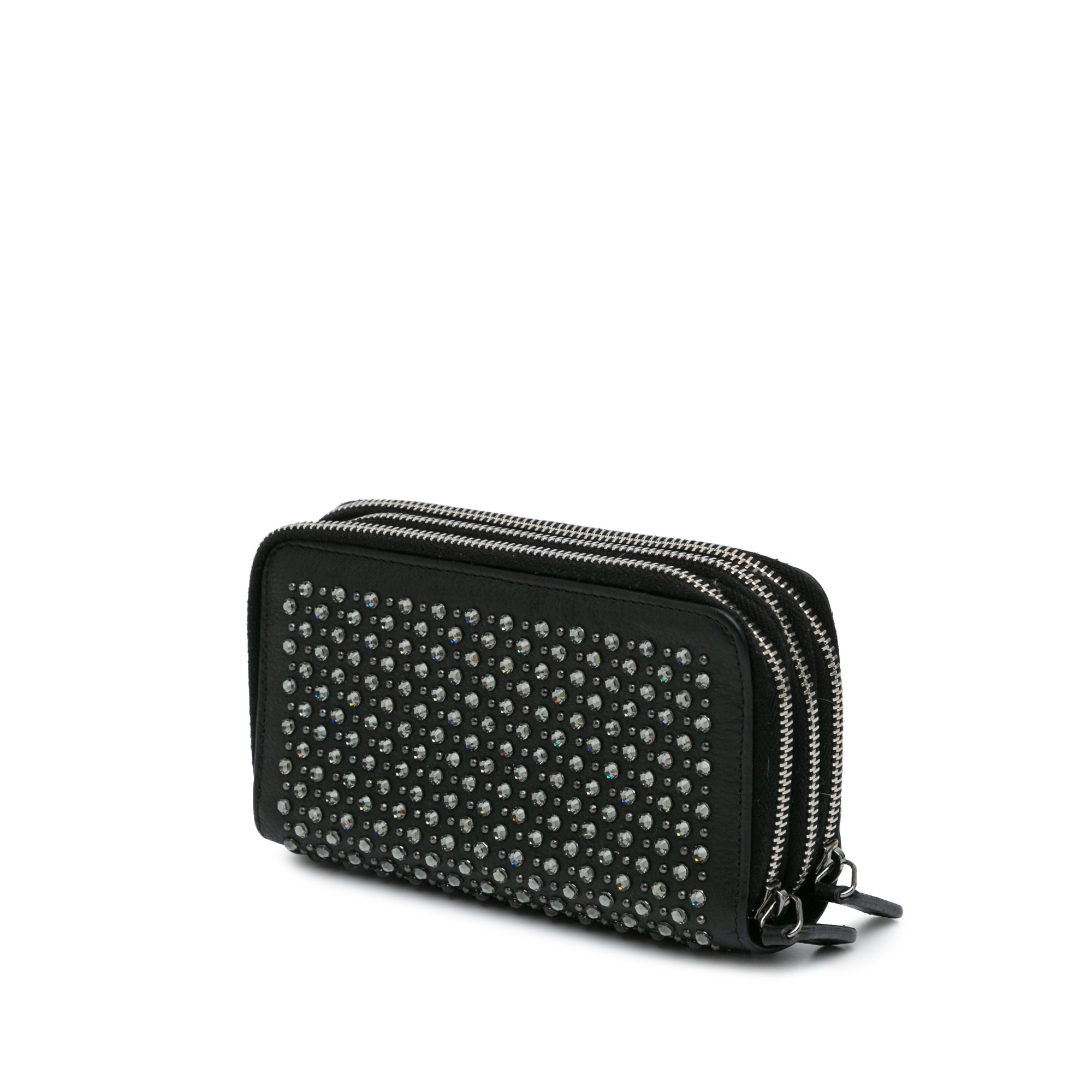 Chanel | Pre-Owned Bull Leather Studded Zip Wallet | Black