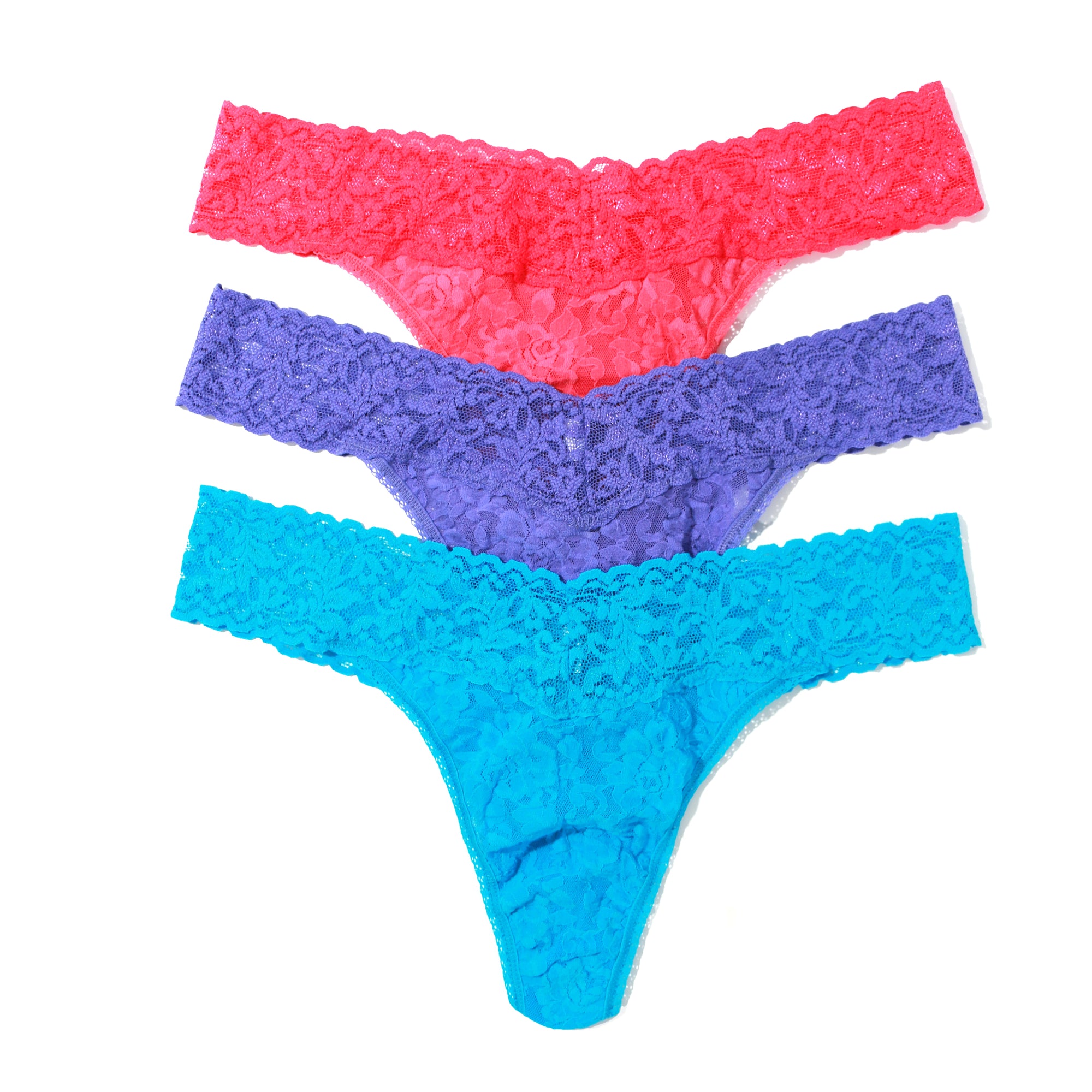 3-Pack Signature Lace Original Rise Thongs | Coral/African Violet/Island Blue