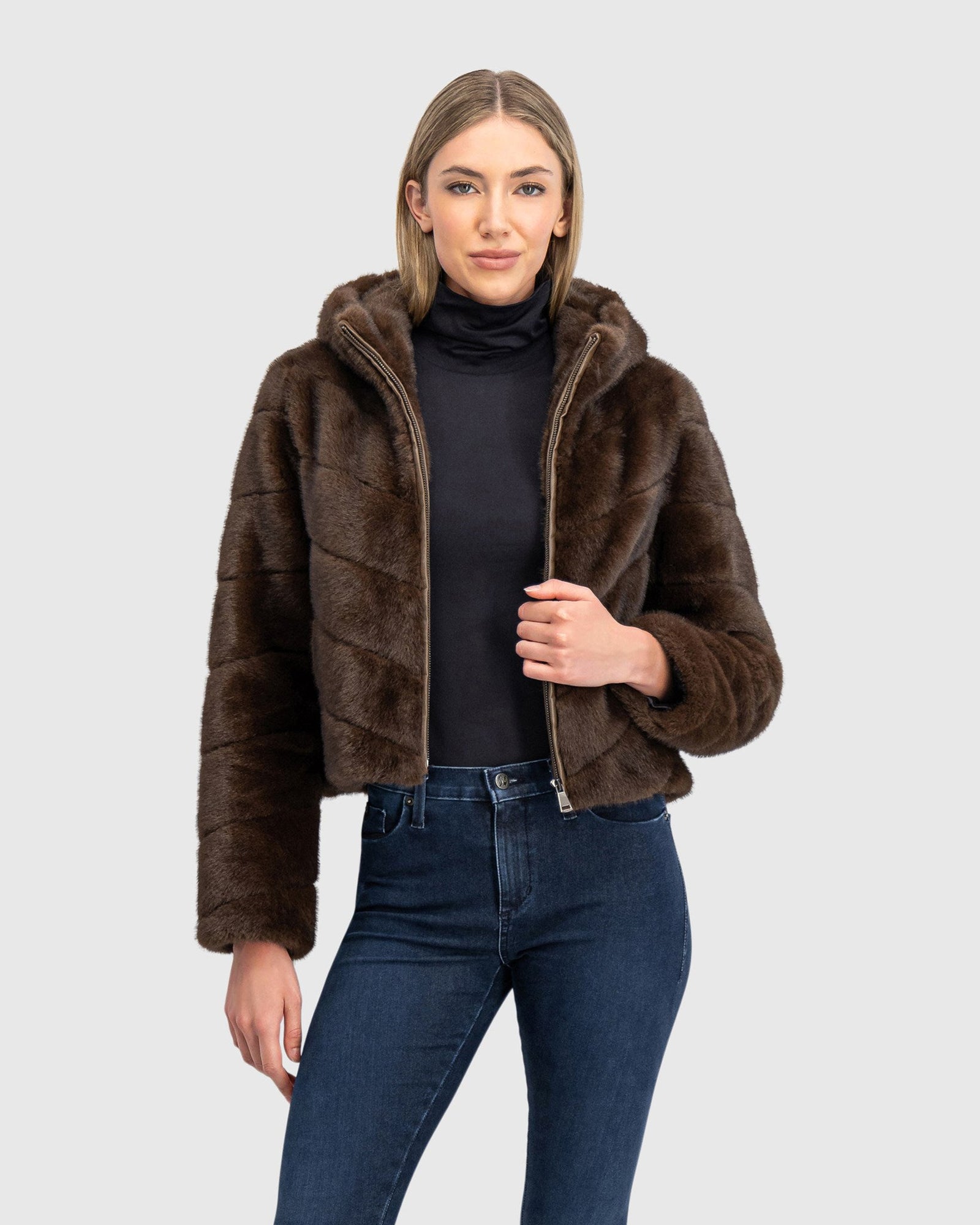 Fur-Free Mink (Faux Fur) Hooded Jacket | Brown